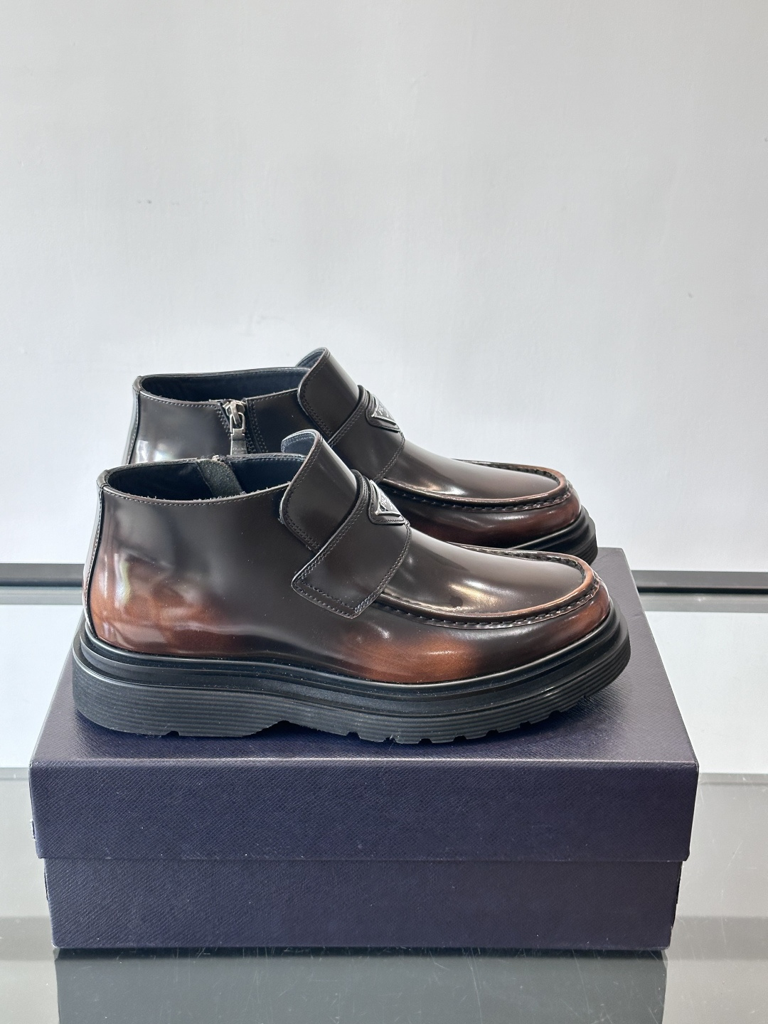 Prada Men’s High-Top Boots – Handmade Italian Leather with Rubber Sole