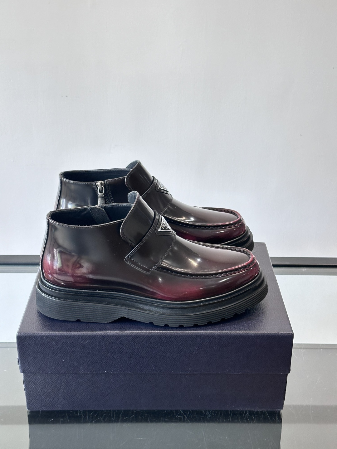 Prada Men’s High-Top Boots – Handmade Leather, Italian Rubber Sole