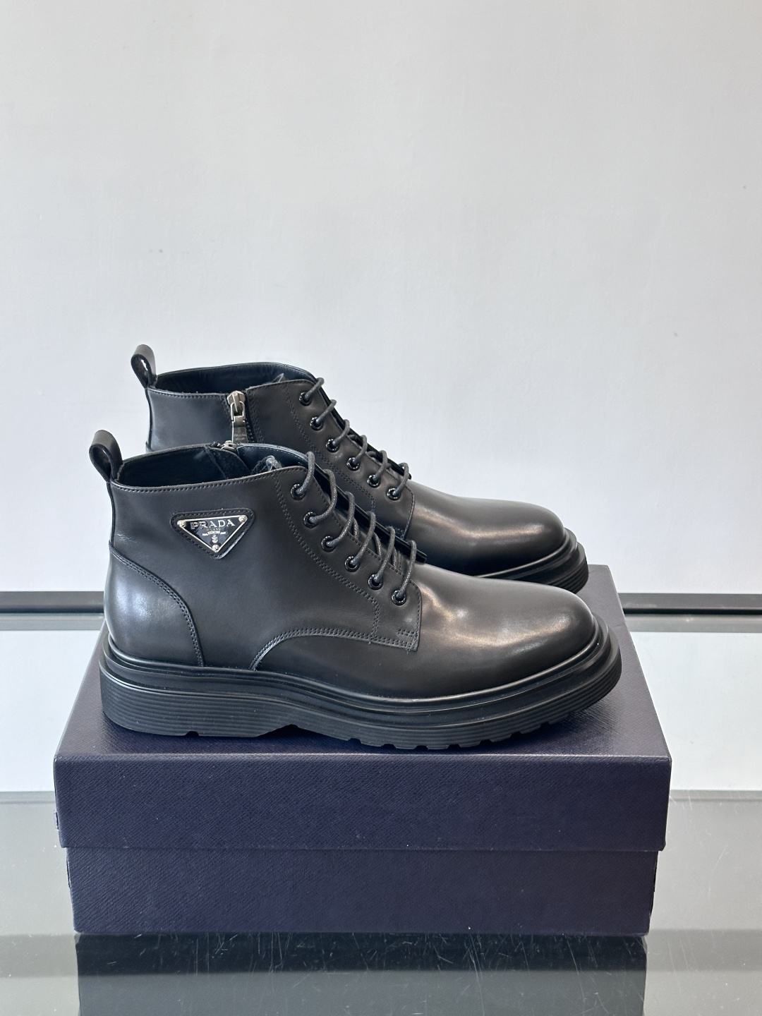 Prada Leather Ankle Boots for Men – Business Casual, Durable Rubber Sole