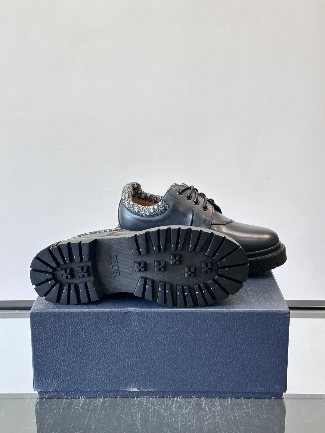 Dior 2026春季ExPlor德比鞋，黑色皮革+Oblique印花拼接，细节满分！厚底橡胶鞋底，防滑