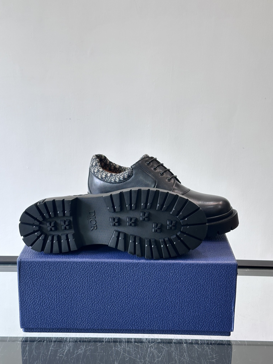 Dior 2026春季ExPlor德比鞋，黑色皮革+Oblique印花拼接，细节满分！厚底橡胶鞋底，防滑