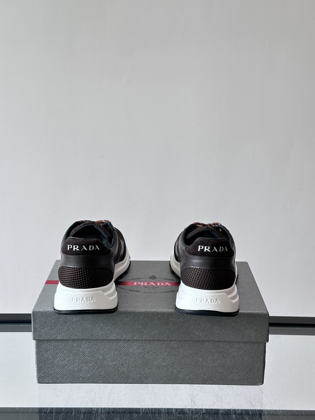 Prada Brown Mesh Platform Sneakers