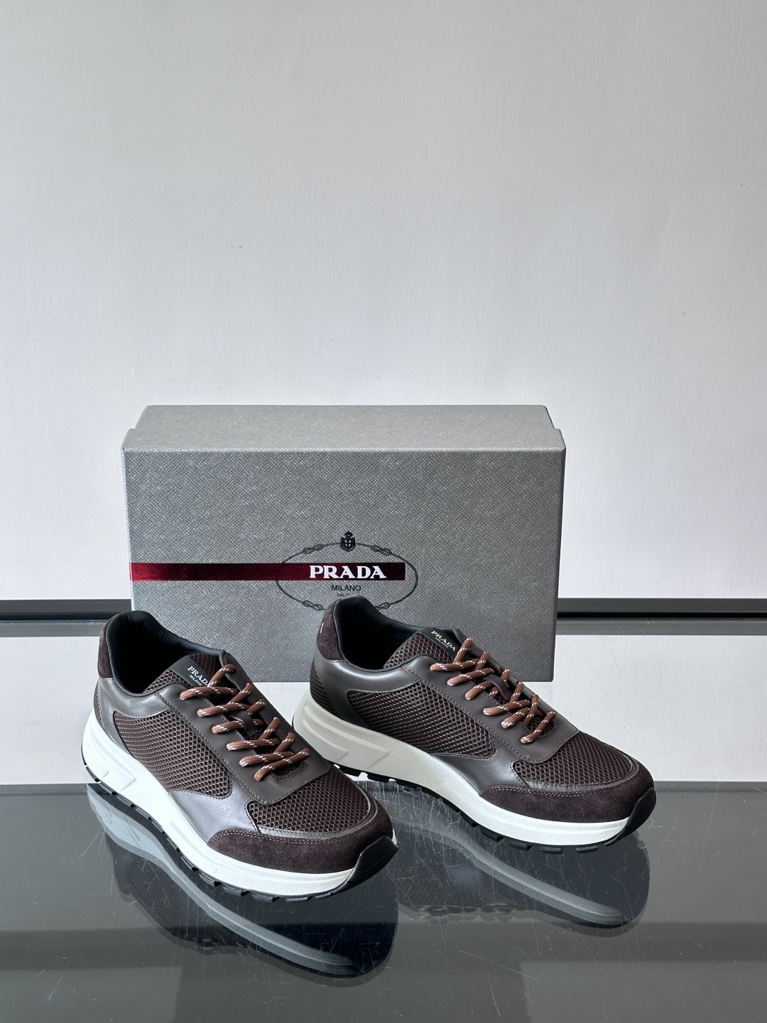 Prada Brown Mesh Platform Sneakers