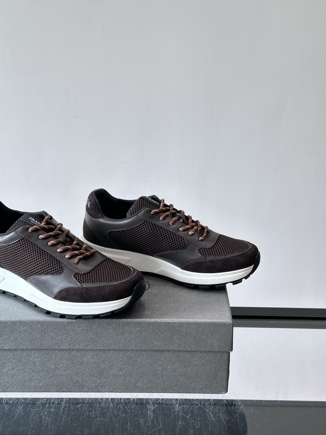 Prada Brown Mesh Platform Sneakers