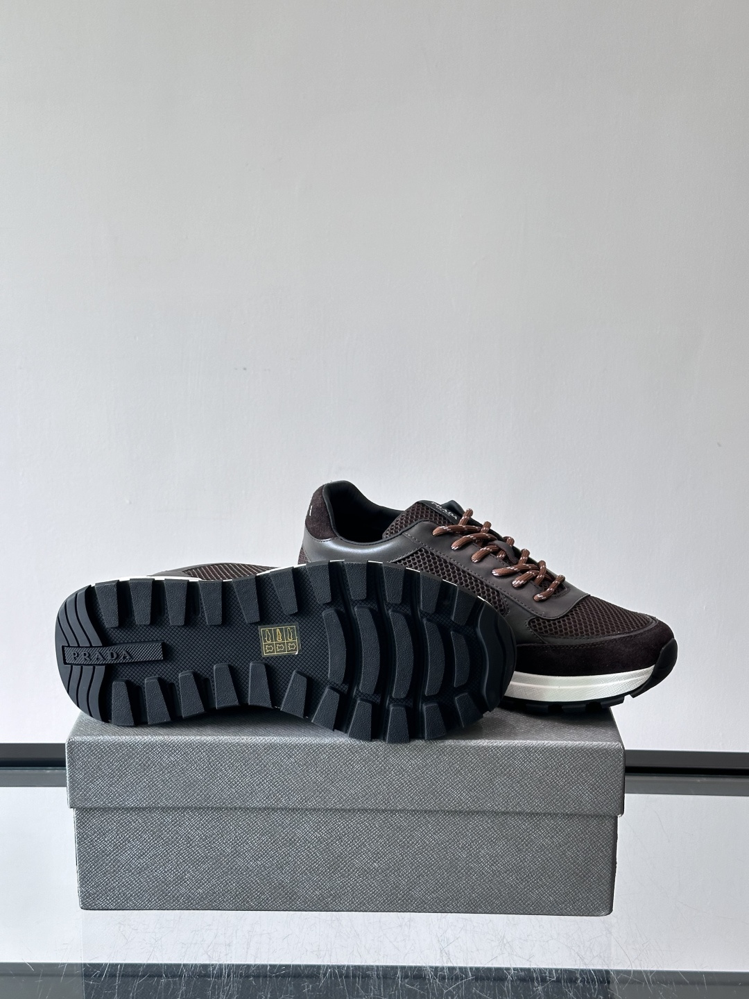 Prada Brown Mesh Platform Sneakers