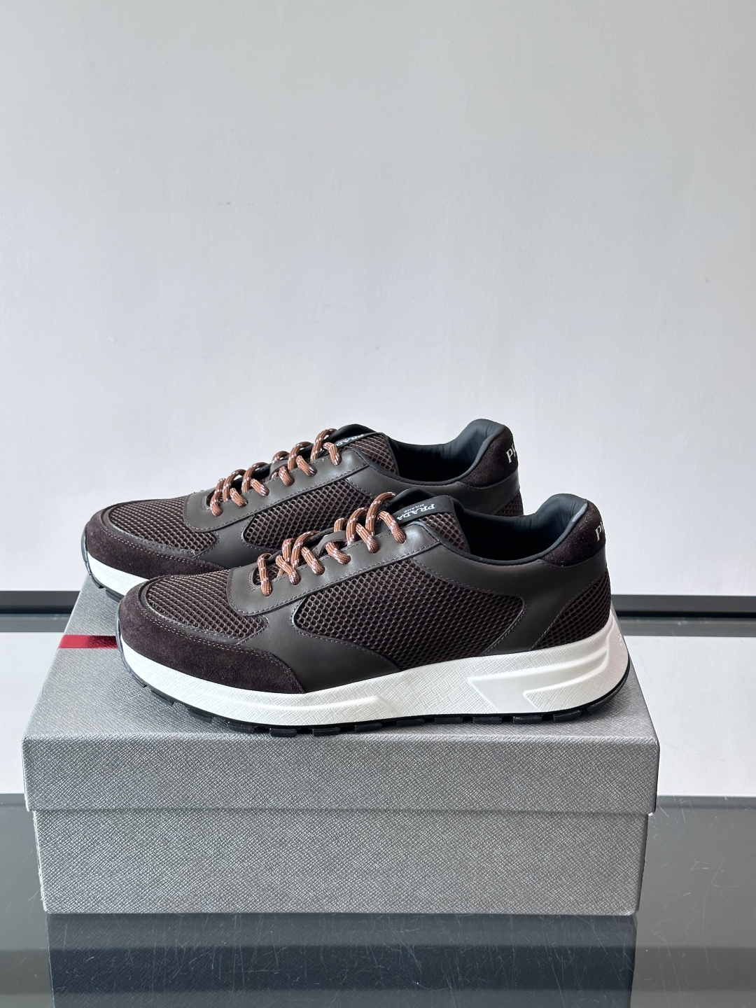 Prada Brown Mesh Platform Sneakers