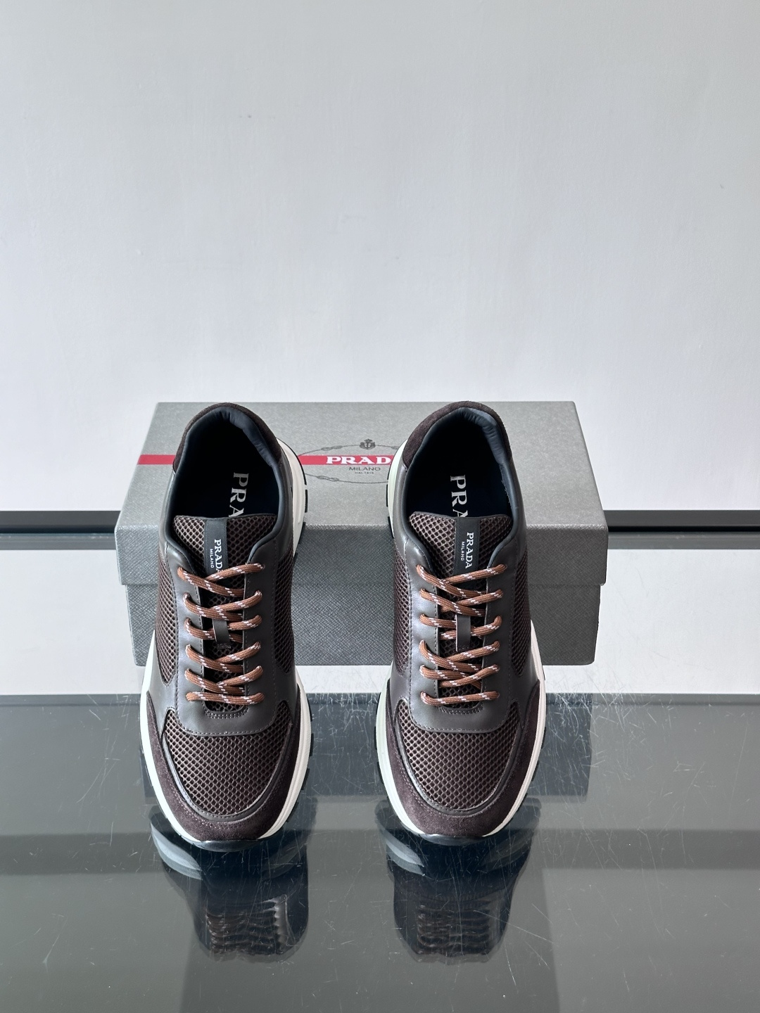 Prada Brown Mesh Platform Sneakers