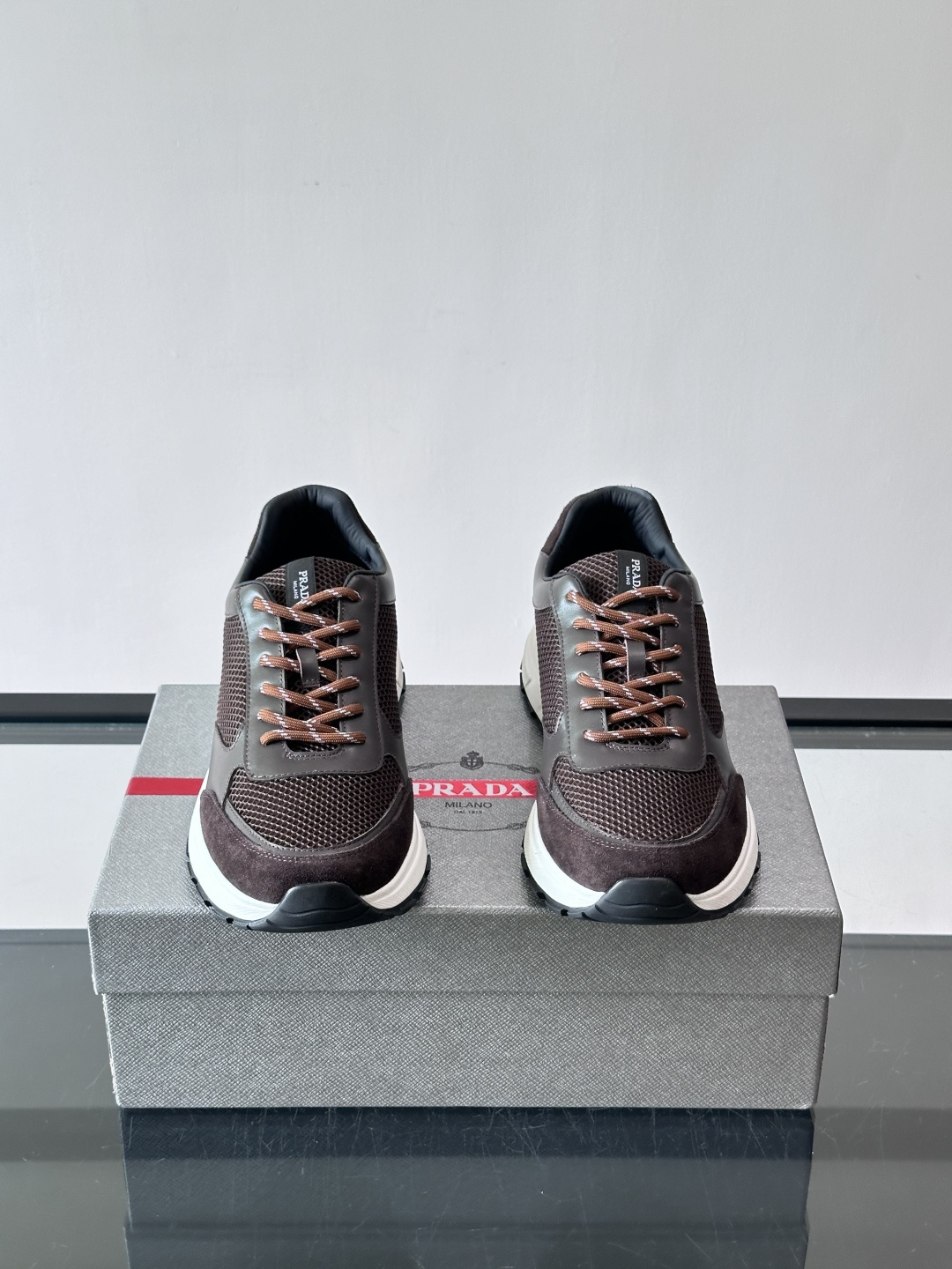 Prada Brown Mesh Platform Sneakers