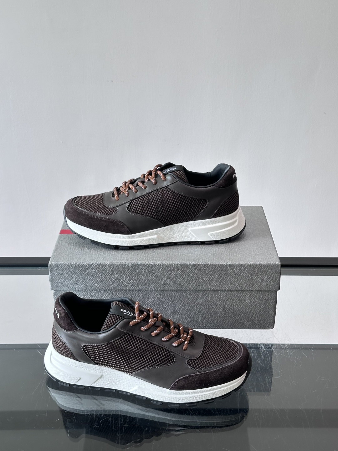 Prada Brown Mesh Platform Sneakers