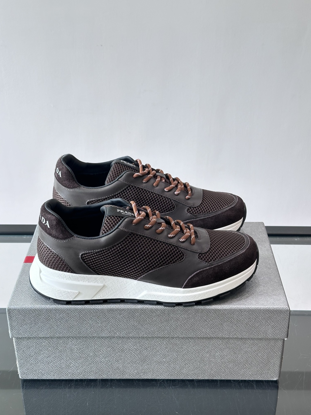 Prada Brown Mesh Platform Sneakers