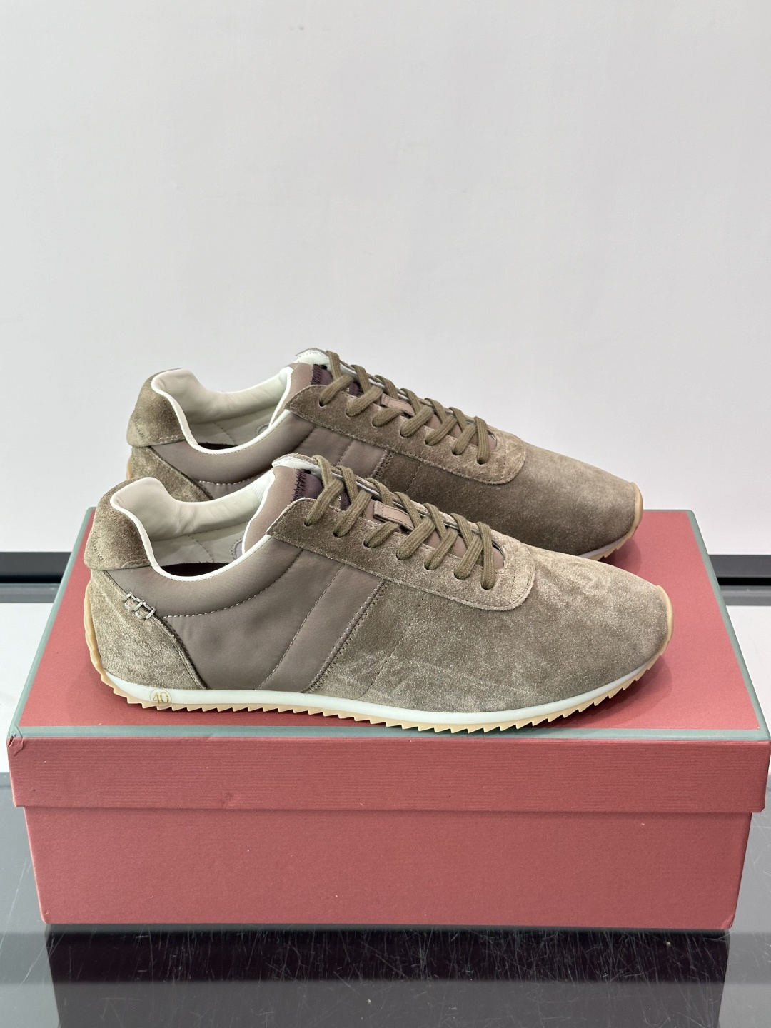 Loro Piana Taupe Panel Lace-Up Sneakers