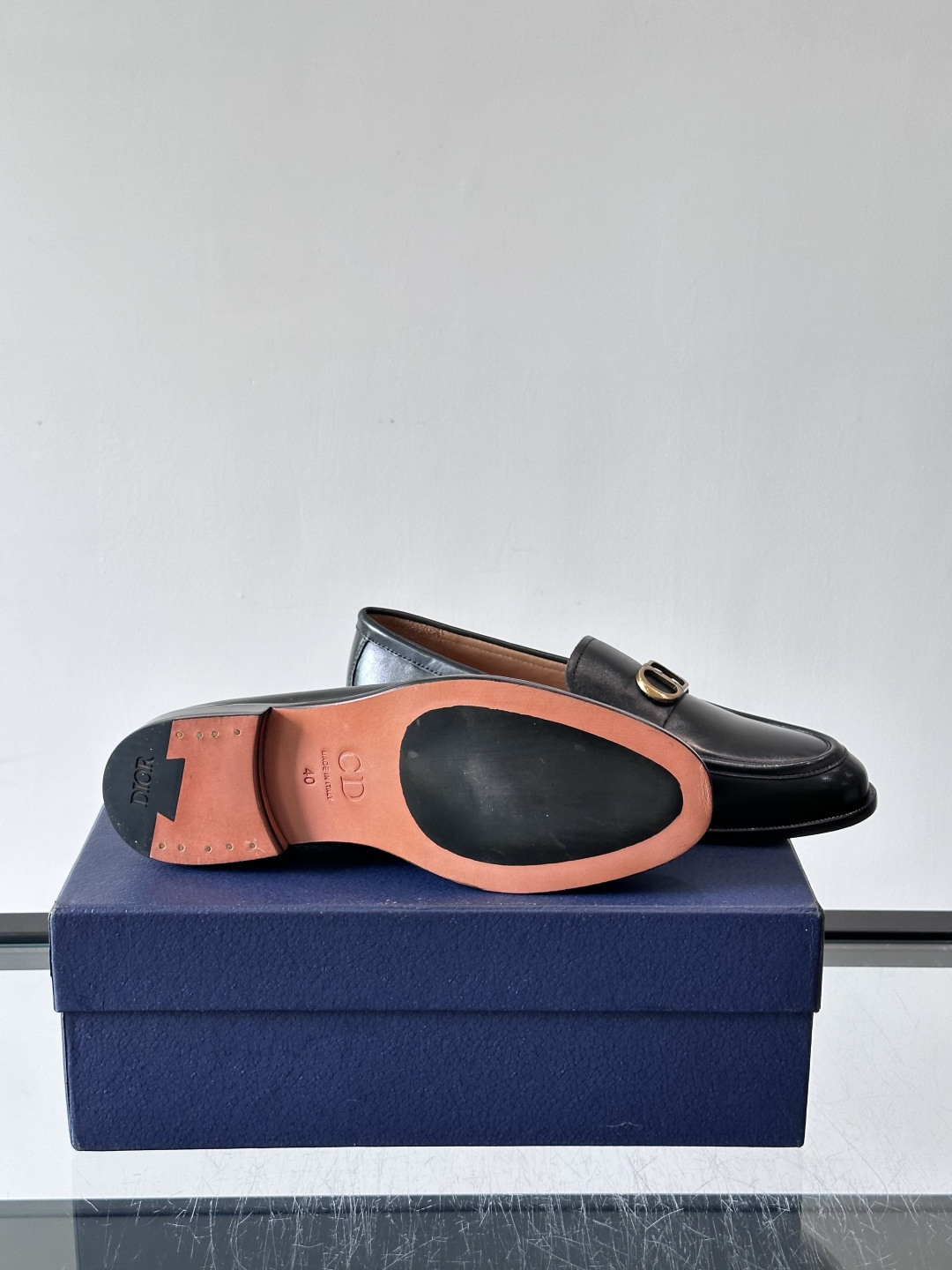 Dior Antique Gold CD Buckle Leather Loafers