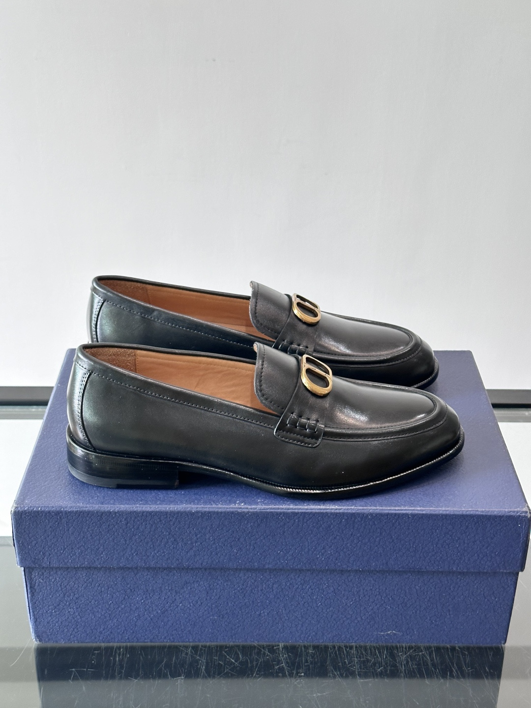 Dior Antique Gold CD Buckle Leather Loafers