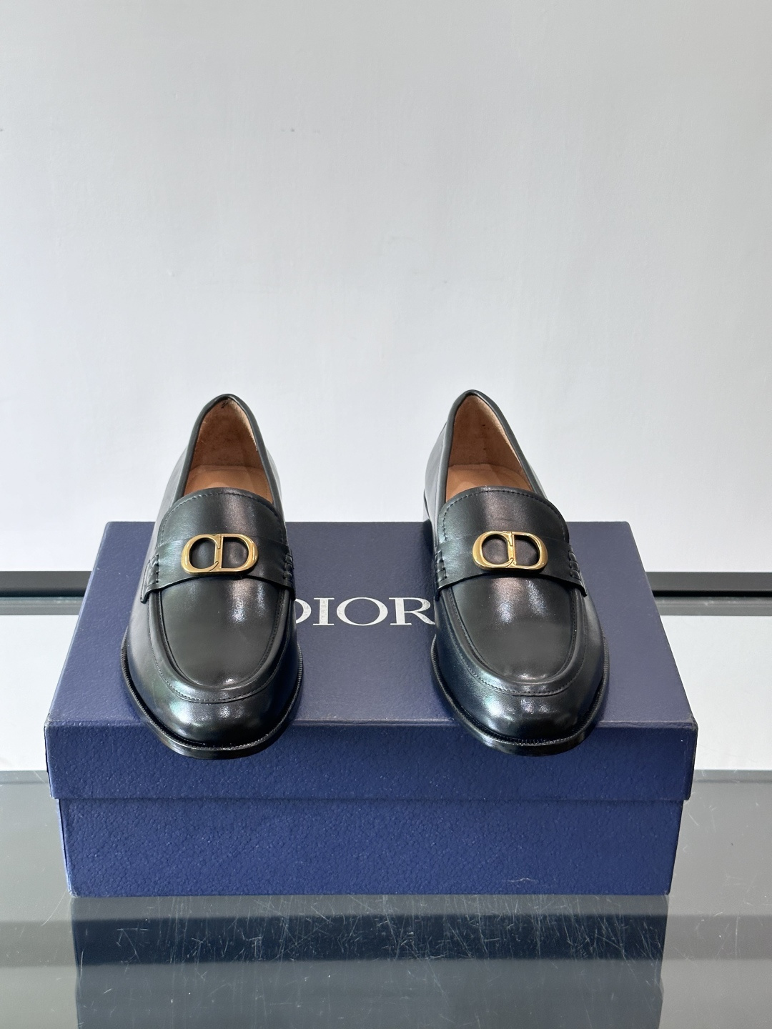Dior Antique Gold CD Buckle Leather Loafers