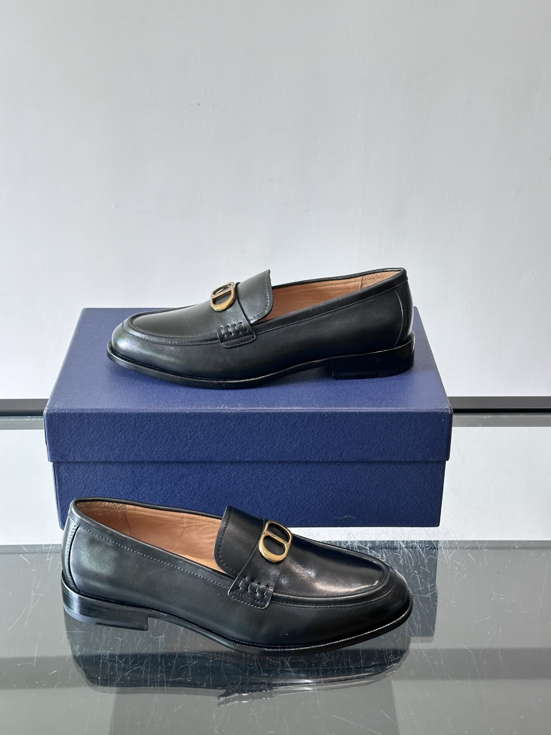 Dior Antique Gold CD Buckle Leather Loafers