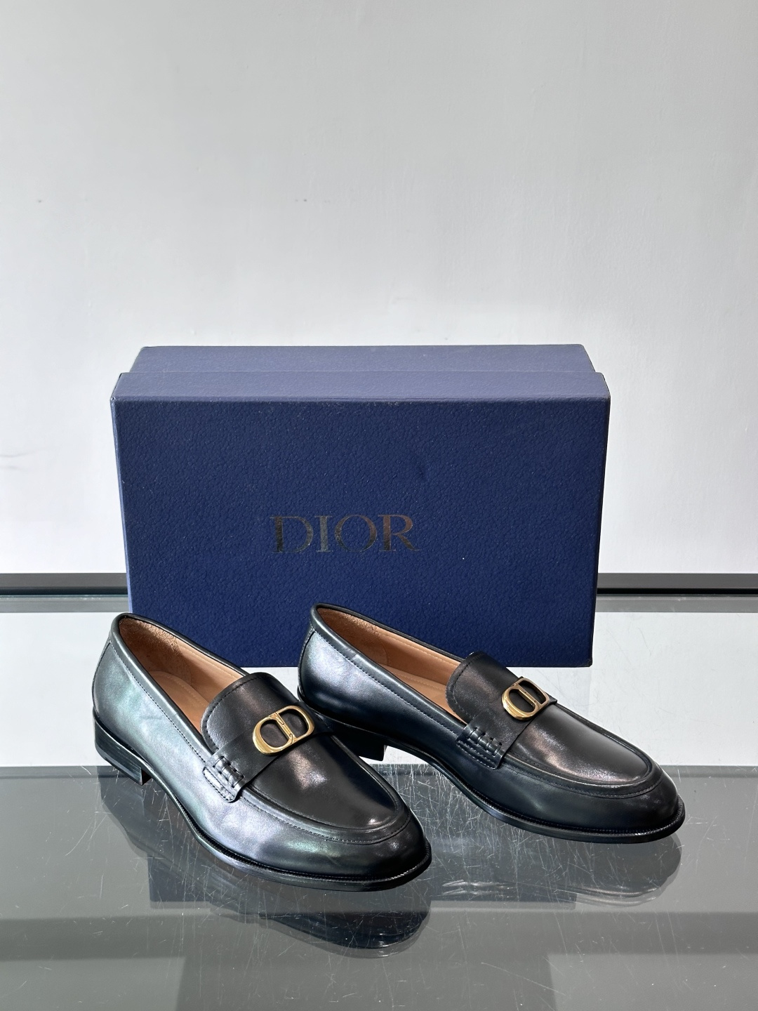 Dior Antique Gold CD Buckle Leather Loafers