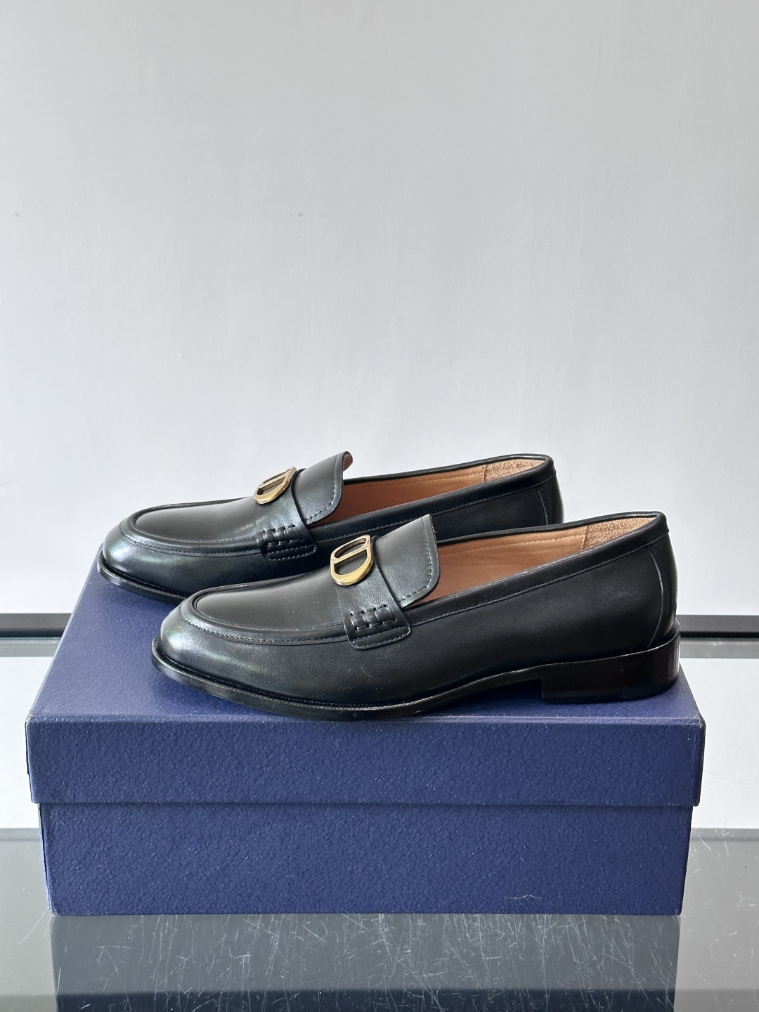 Dior Antique Gold CD Buckle Leather Loafers