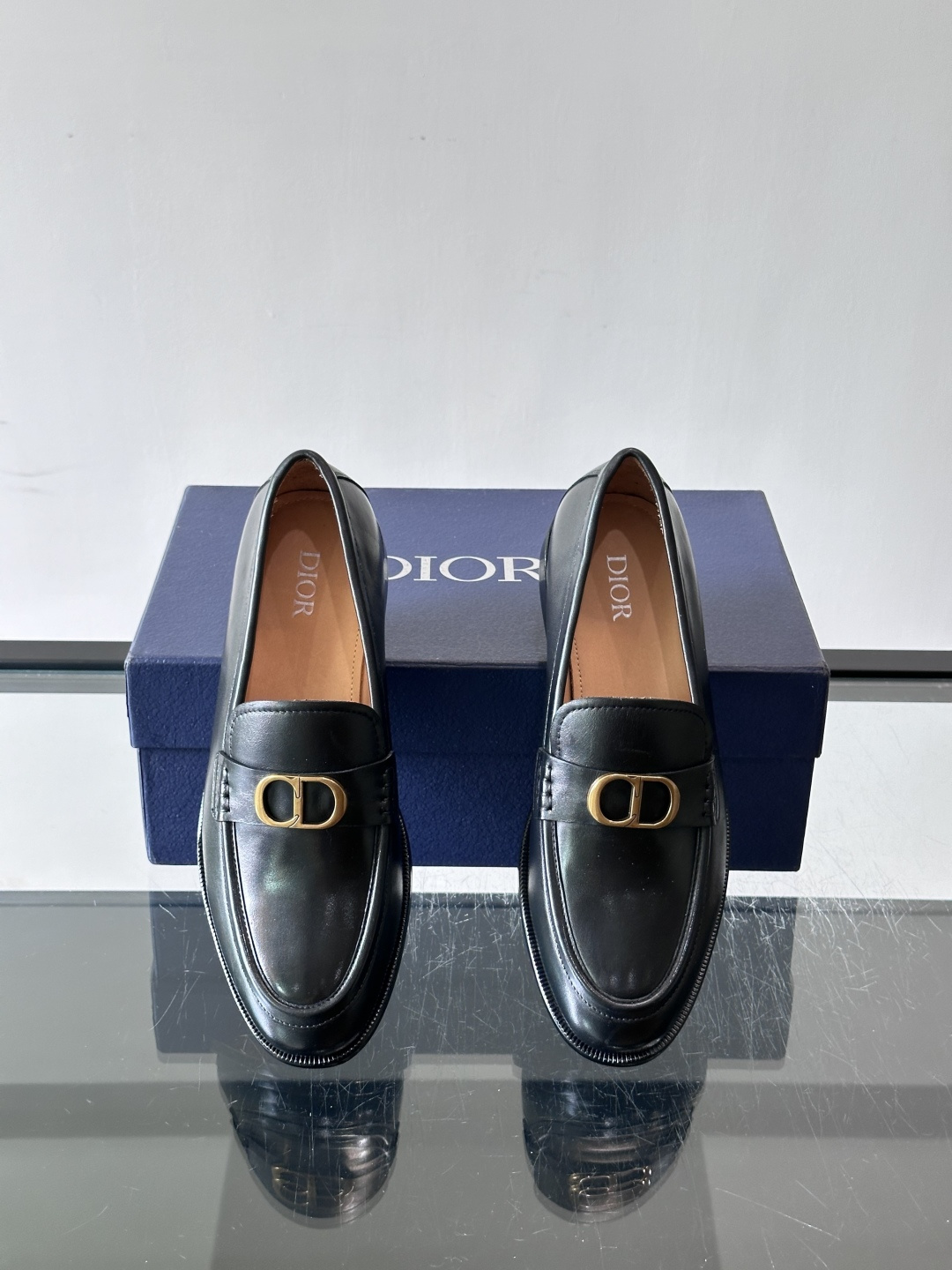Dior Antique Gold CD Buckle Leather Loafers