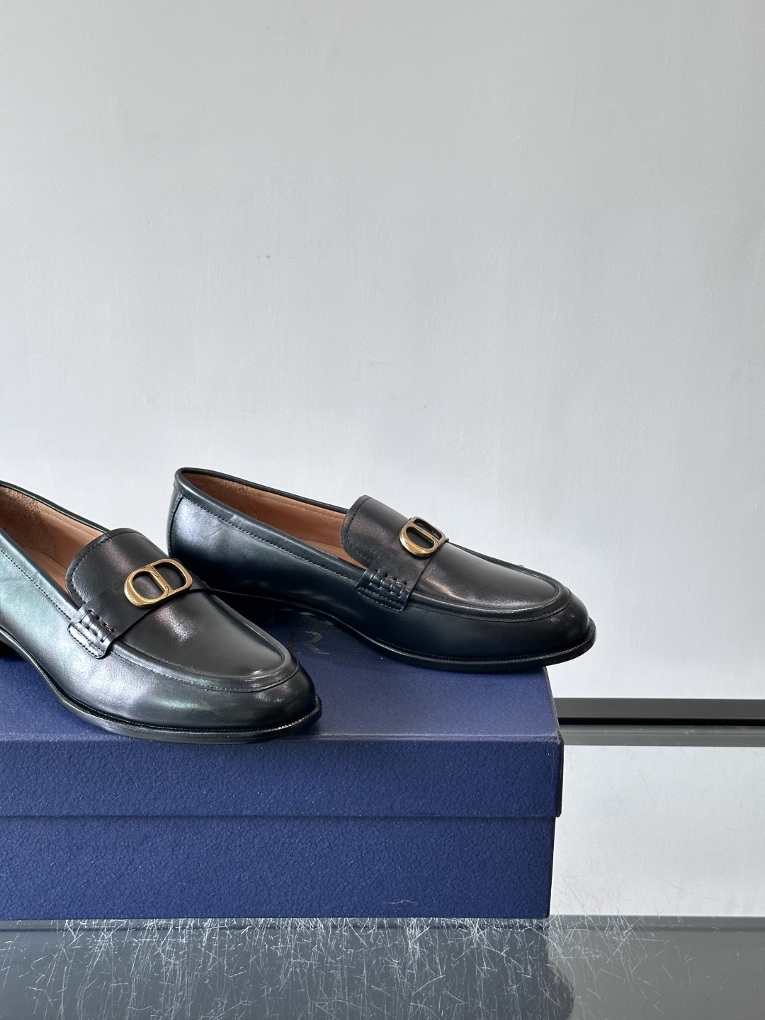 Dior Antique Gold CD Buckle Leather Loafers