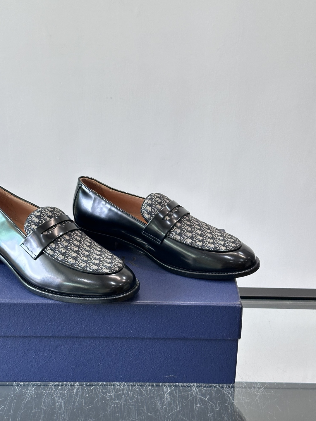 Dior Shiny Leather Oblique Spliced Loafers