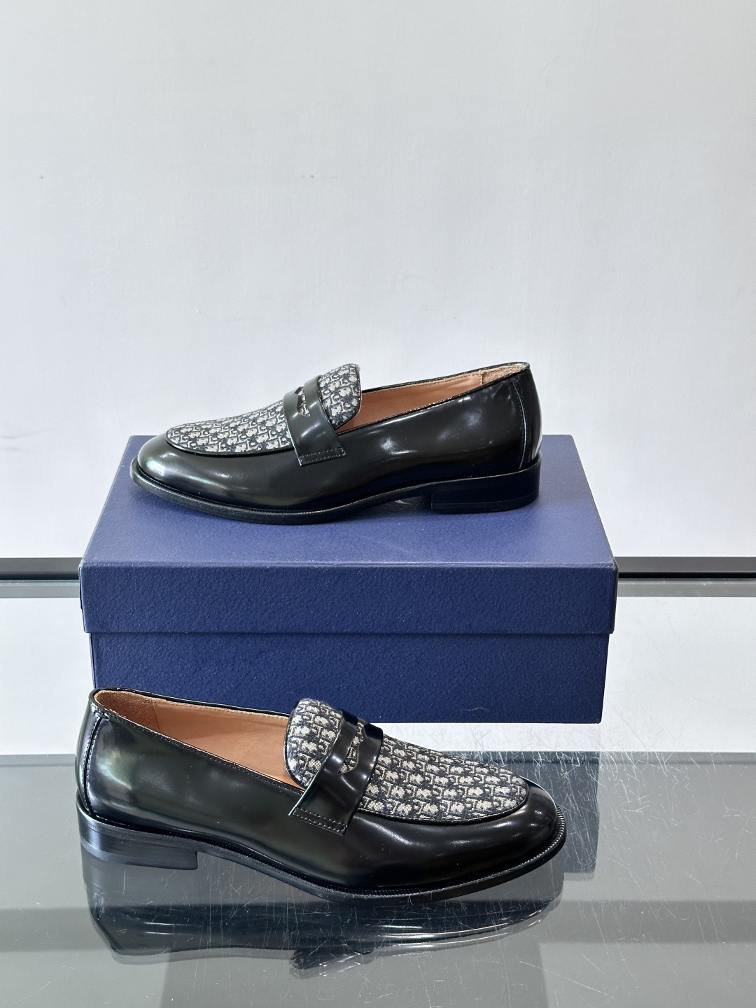 Dior Shiny Leather Oblique Spliced Loafers