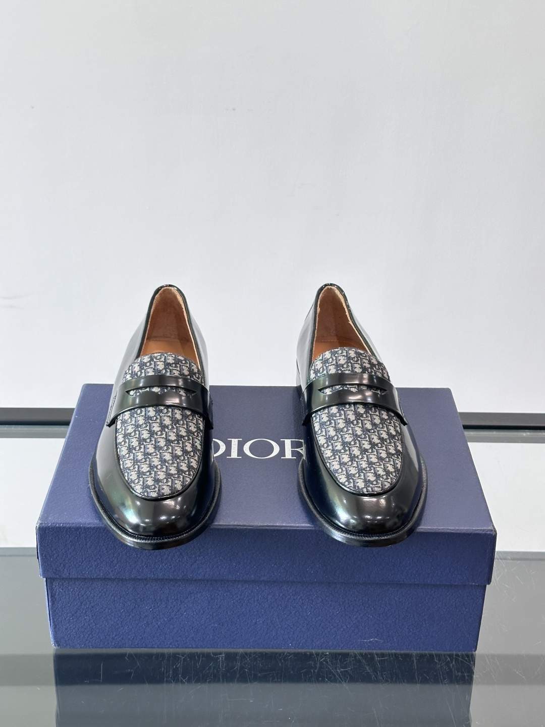 Dior Shiny Leather Oblique Spliced Loafers