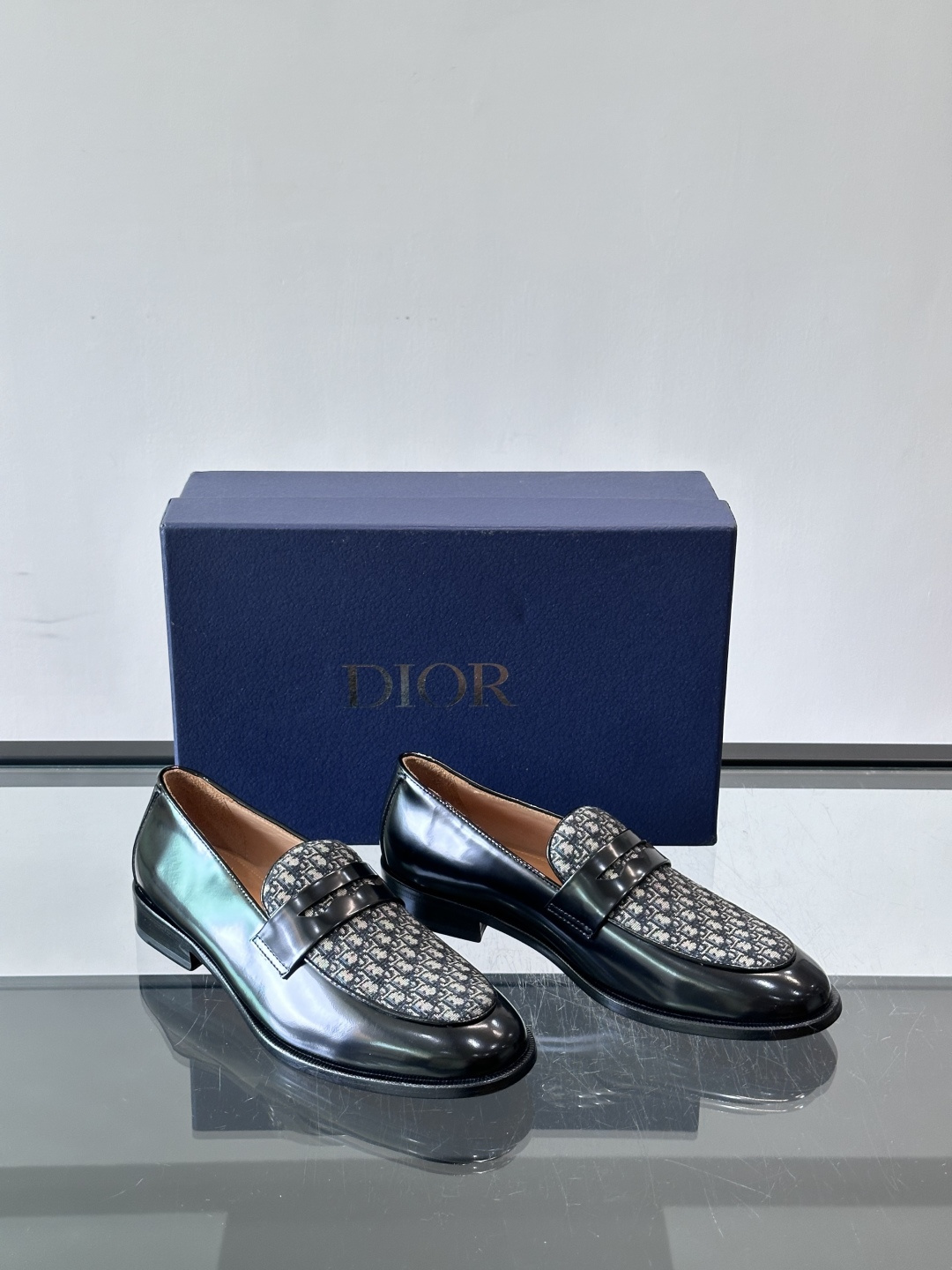 Dior Shiny Leather Oblique Spliced Loafers