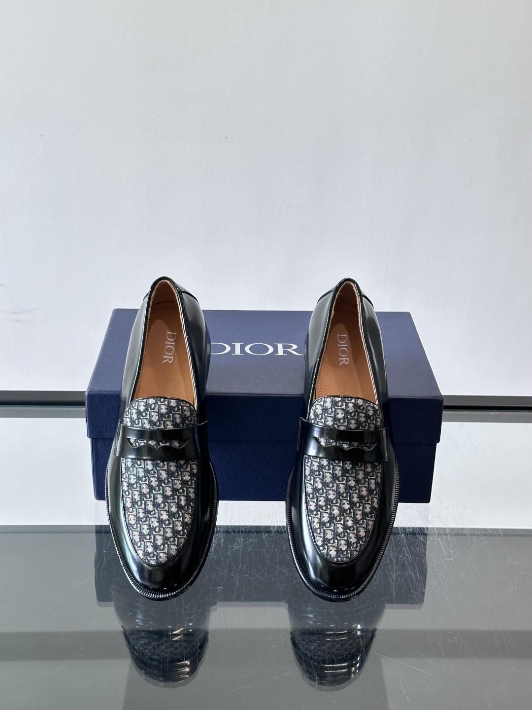 Dior Shiny Leather Oblique Spliced Loafers