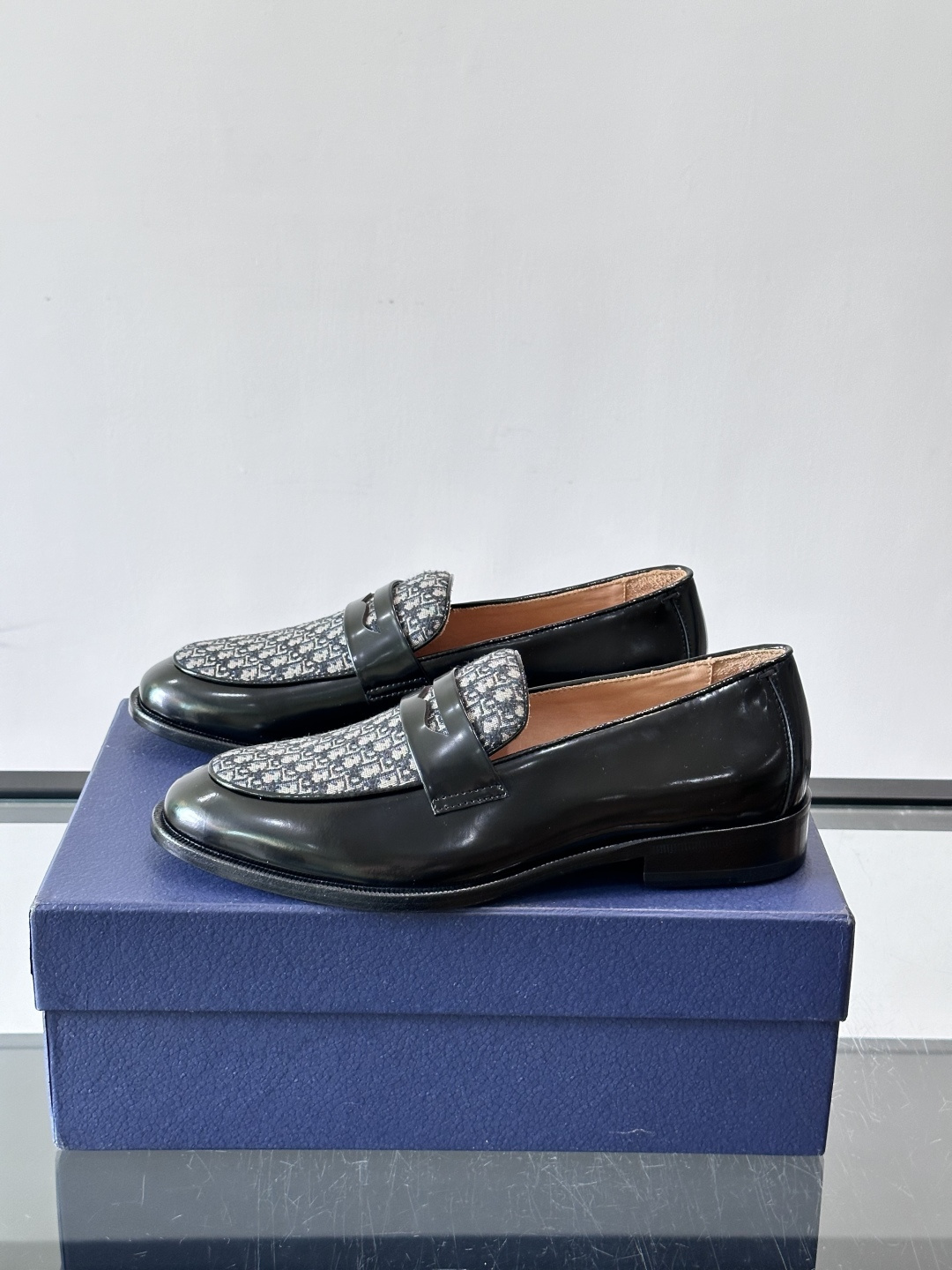 Dior Shiny Leather Oblique Spliced Loafers