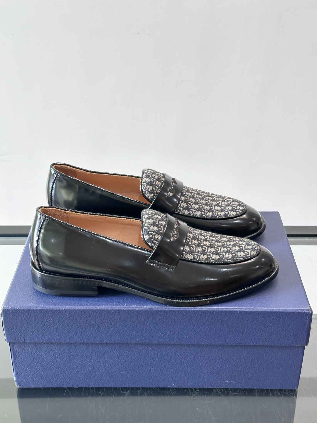 Dior Shiny Leather Oblique Spliced Loafers