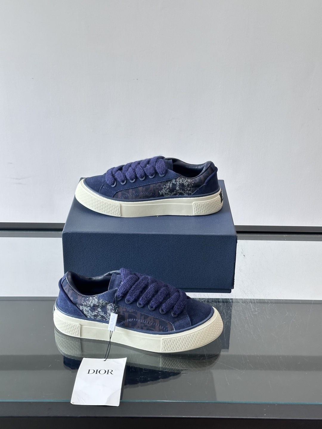 Dior Navy Oblique Suede Platform Sneakers