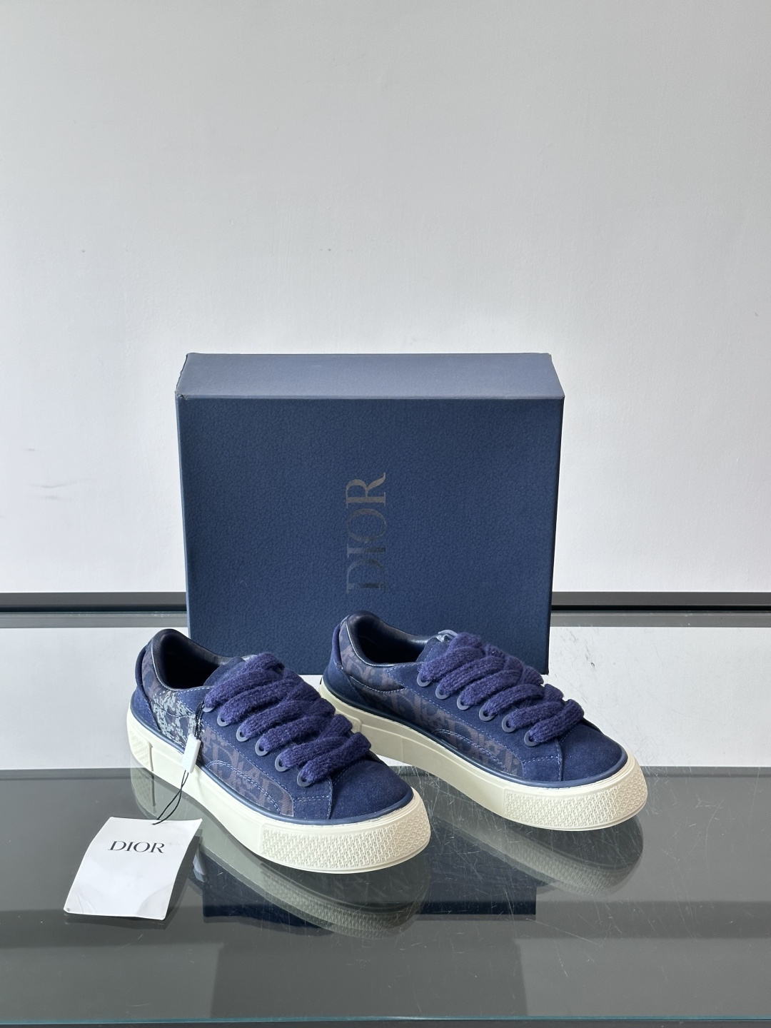 Dior Navy Oblique Suede Platform Sneakers