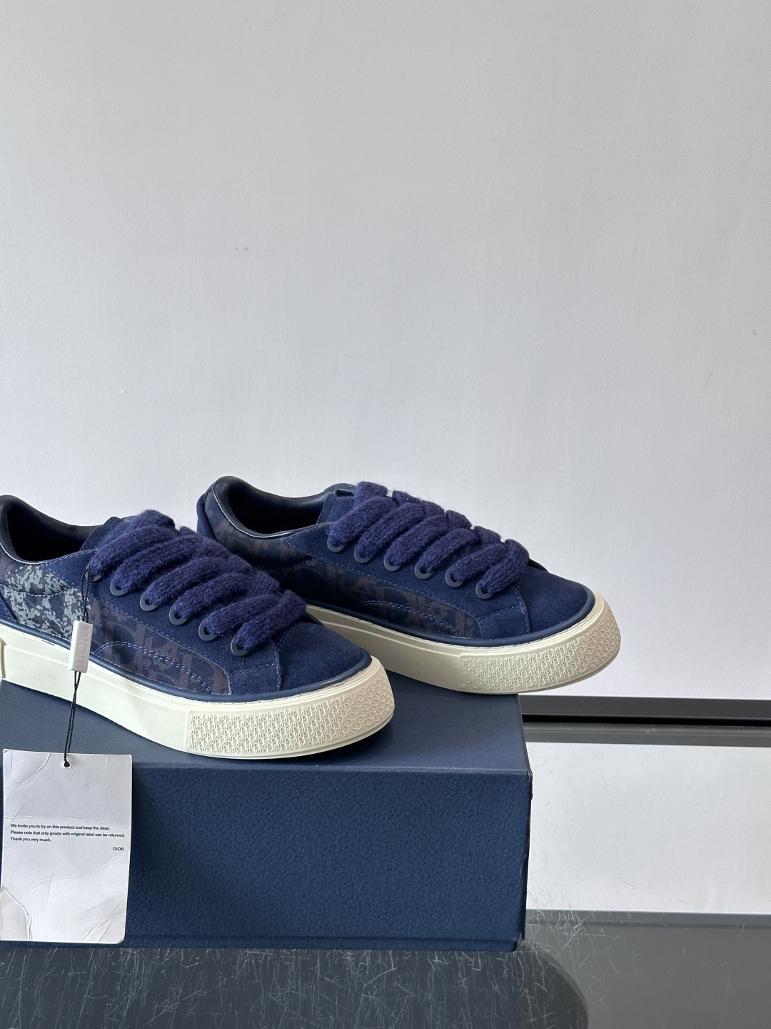 Dior Navy Oblique Suede Platform Sneakers