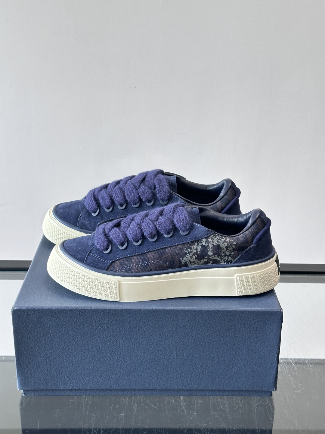 Dior Navy Oblique Suede Platform Sneakers