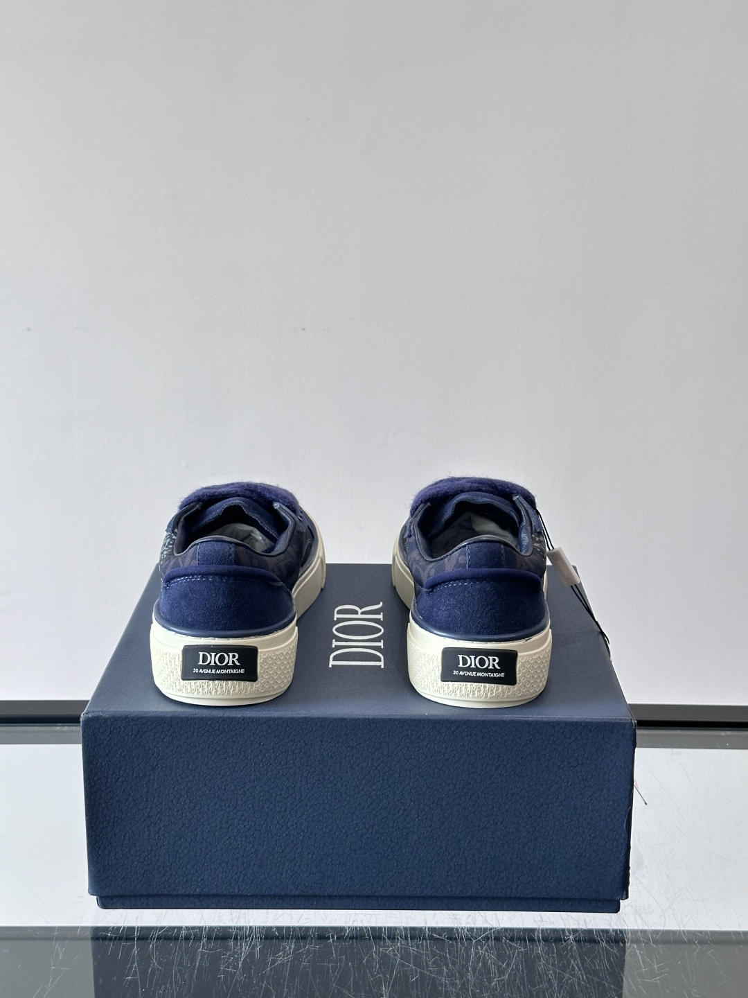 Dior Navy Oblique Suede Platform Sneakers