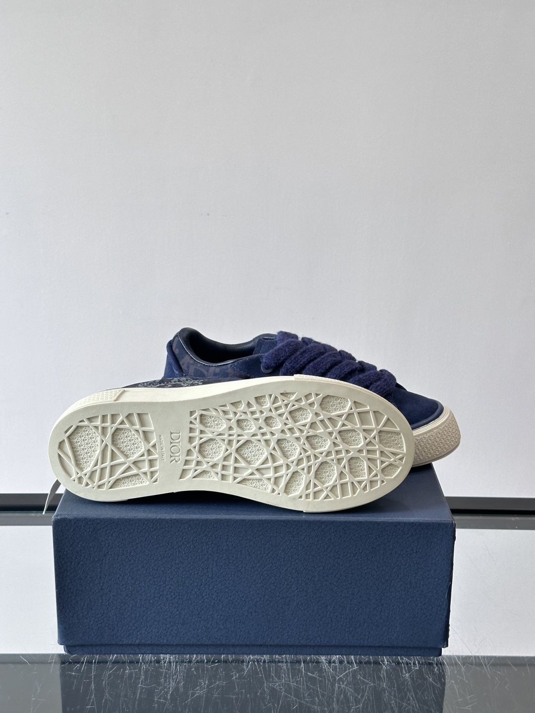 Dior Navy Oblique Suede Platform Sneakers