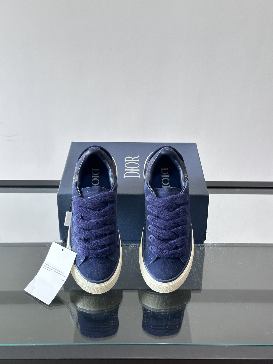 Dior Navy Oblique Suede Platform Sneakers