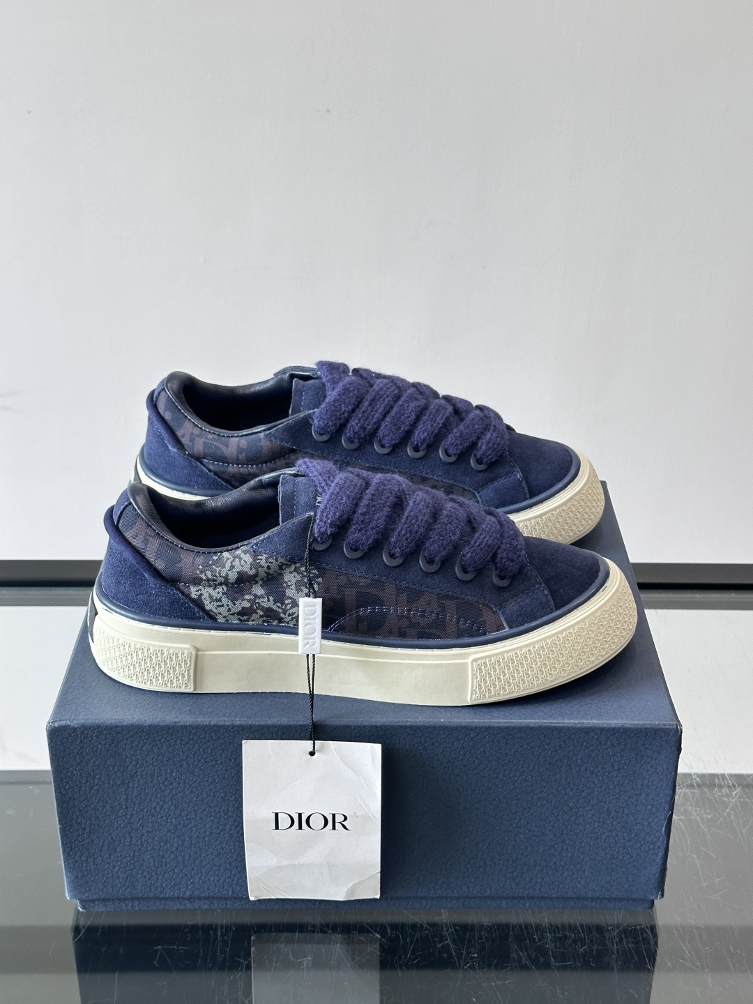 Dior Navy Oblique Suede Platform Sneakers
