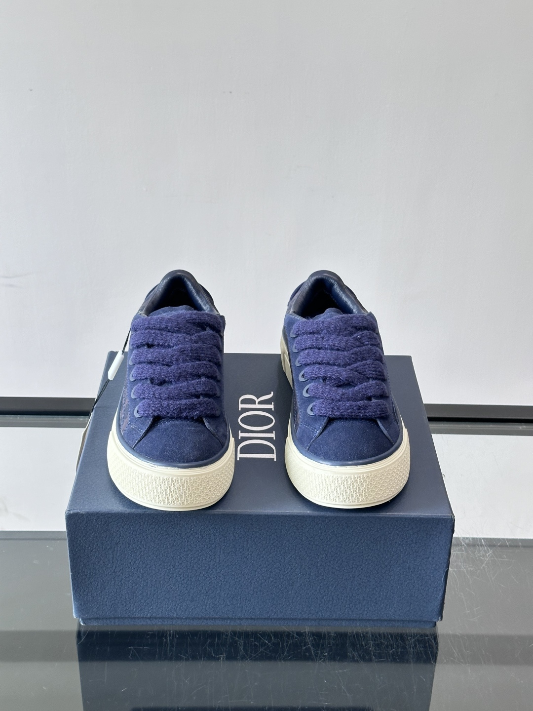 Dior Navy Oblique Suede Platform Sneakers