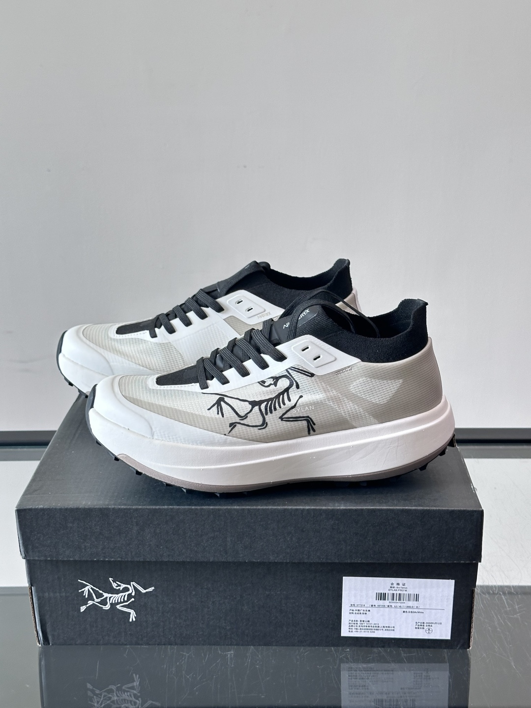 始祖鸟🐦 ​​ARC'TERYX SYLAN​​，灰白主调搭配黑色鞋舌和鞋带，白色厚底。配色干净利落，黑白灰的分布很均匀