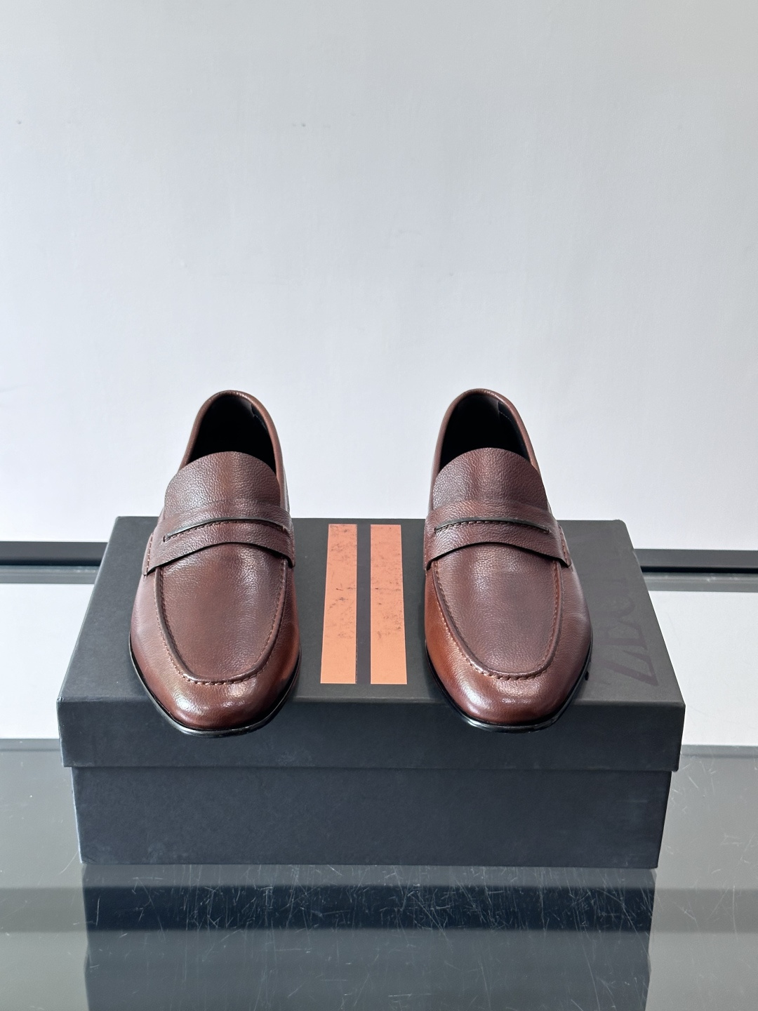 Zegna Brown Leather Penny Loafers