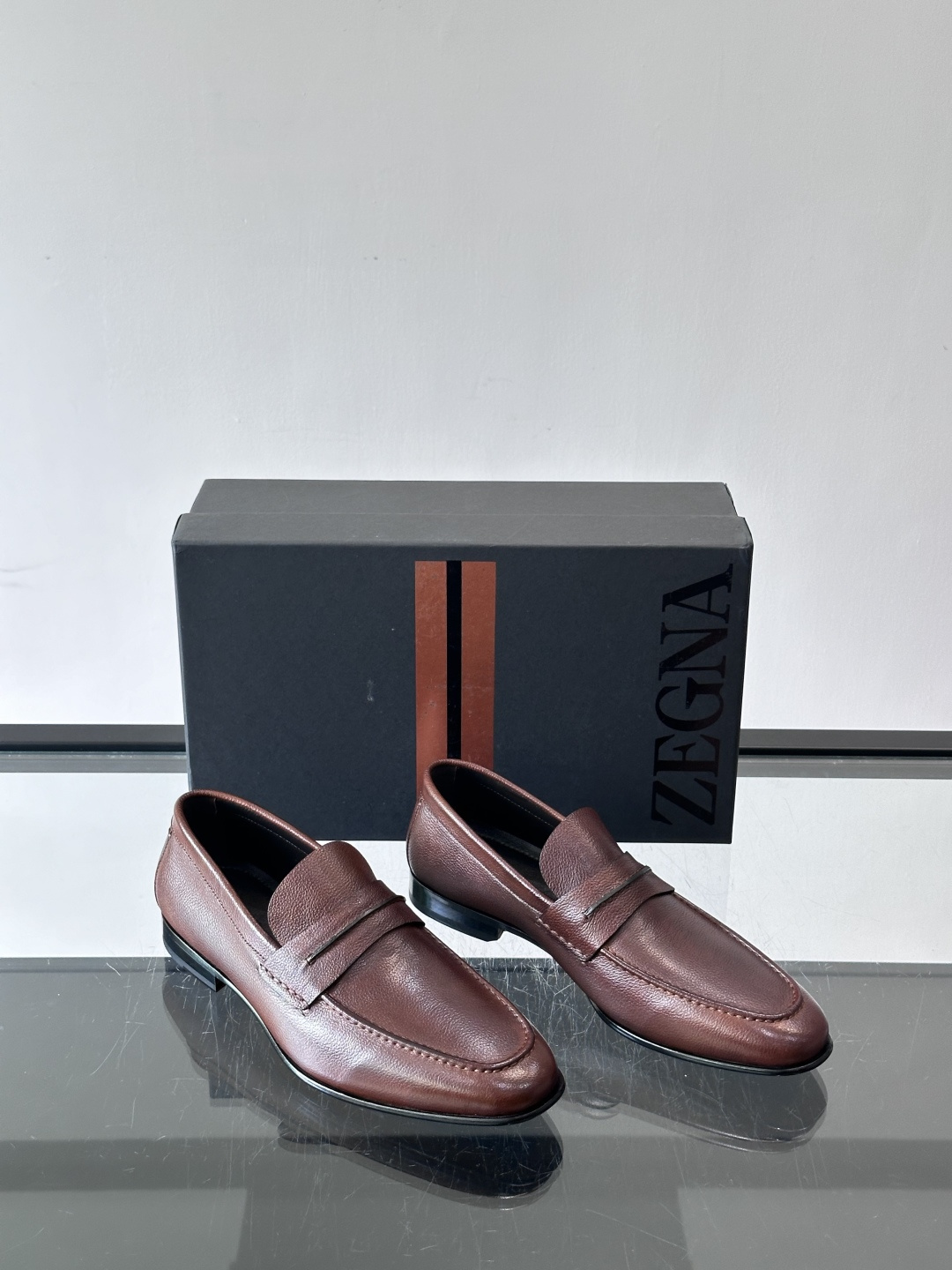 Zegna Brown Leather Penny Loafers