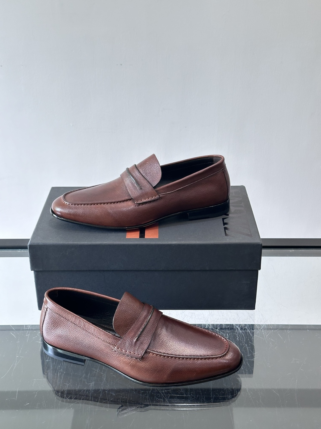 Zegna Brown Leather Penny Loafers