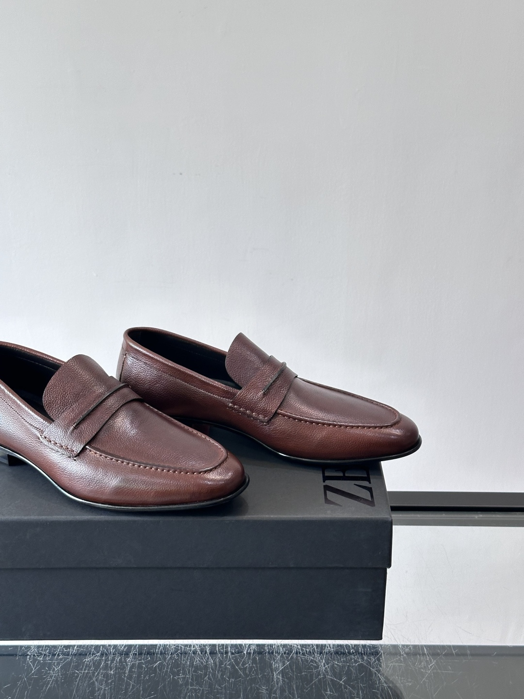 Zegna Brown Leather Penny Loafers