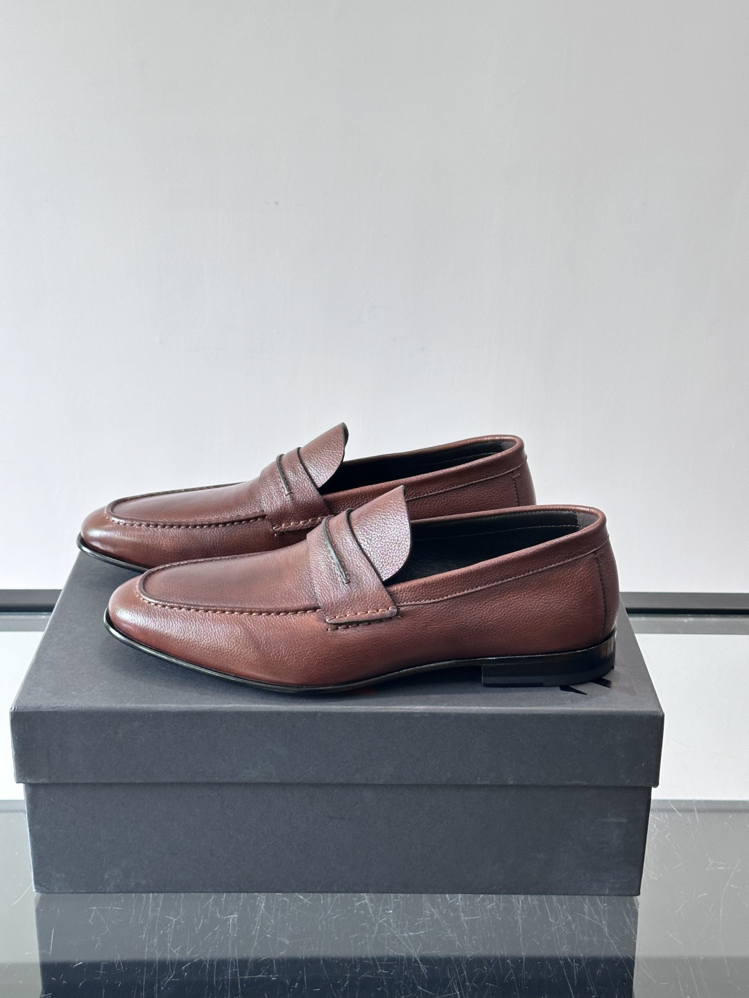Zegna Brown Leather Penny Loafers