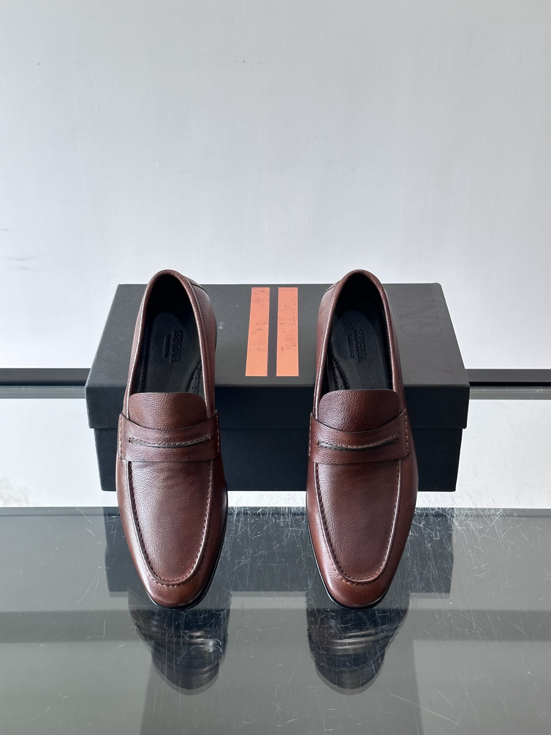 Zegna Brown Leather Penny Loafers