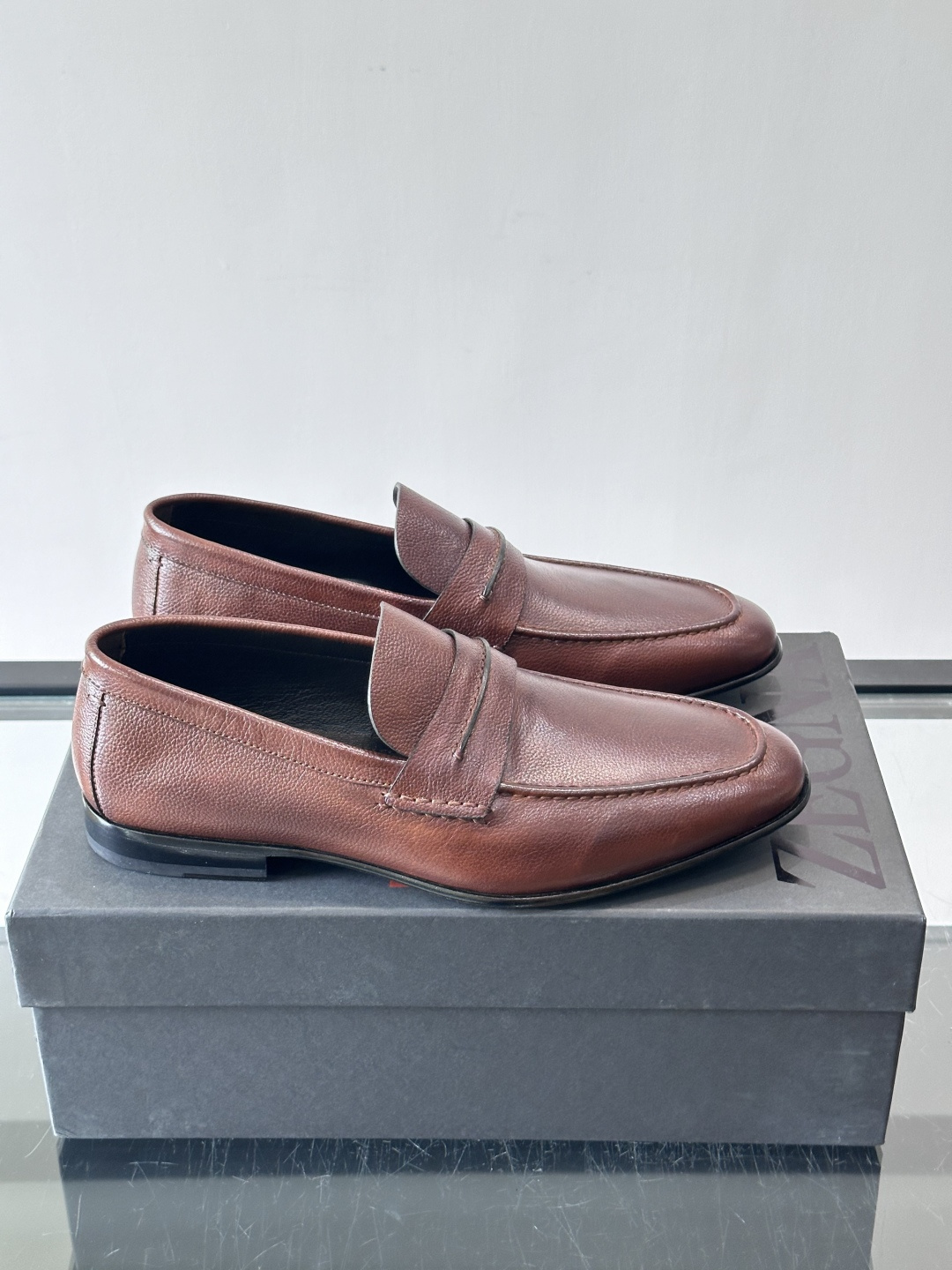 Zegna Brown Leather Penny Loafers
