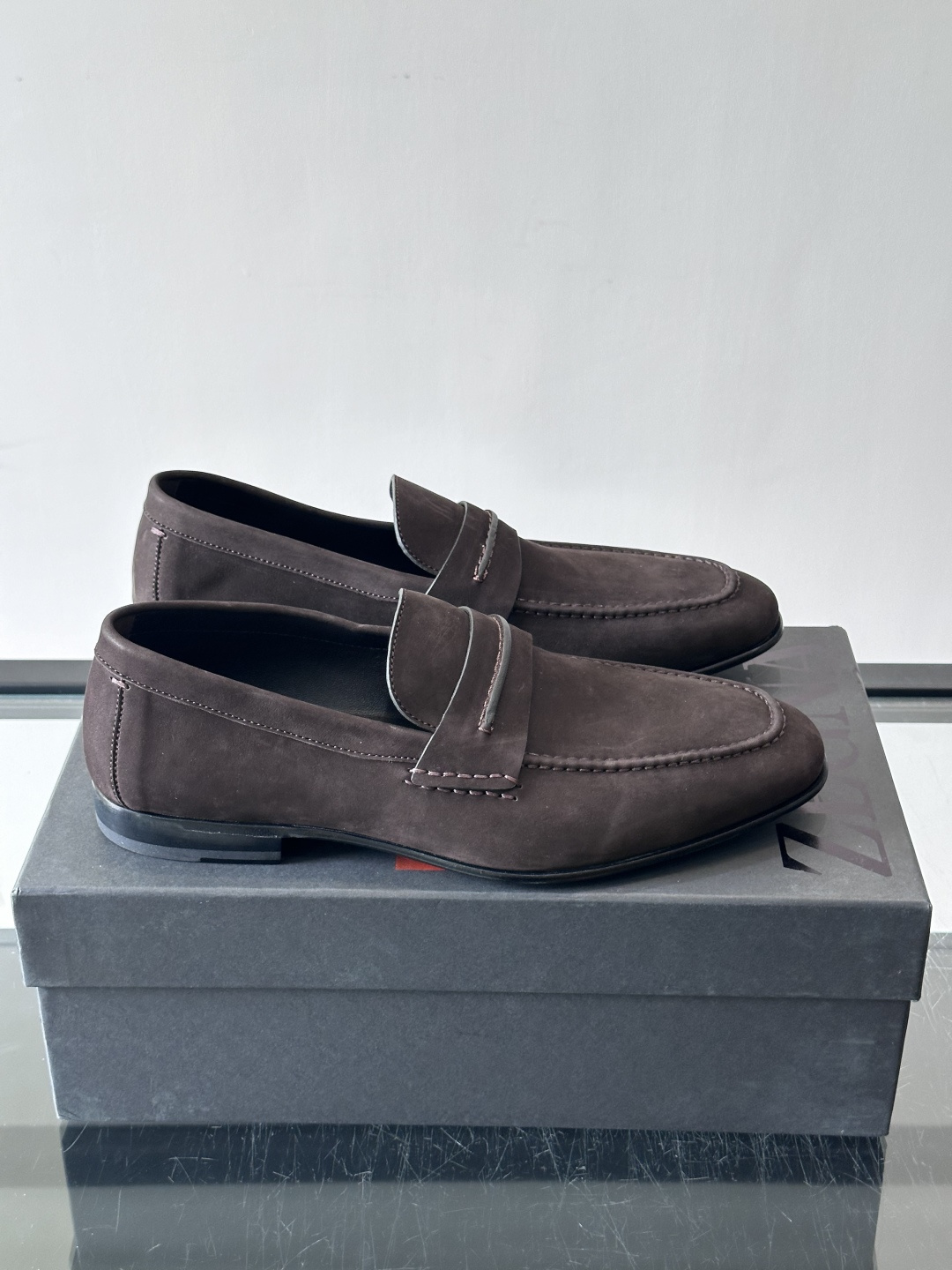 Zegna Brown Suede Penny Loafers