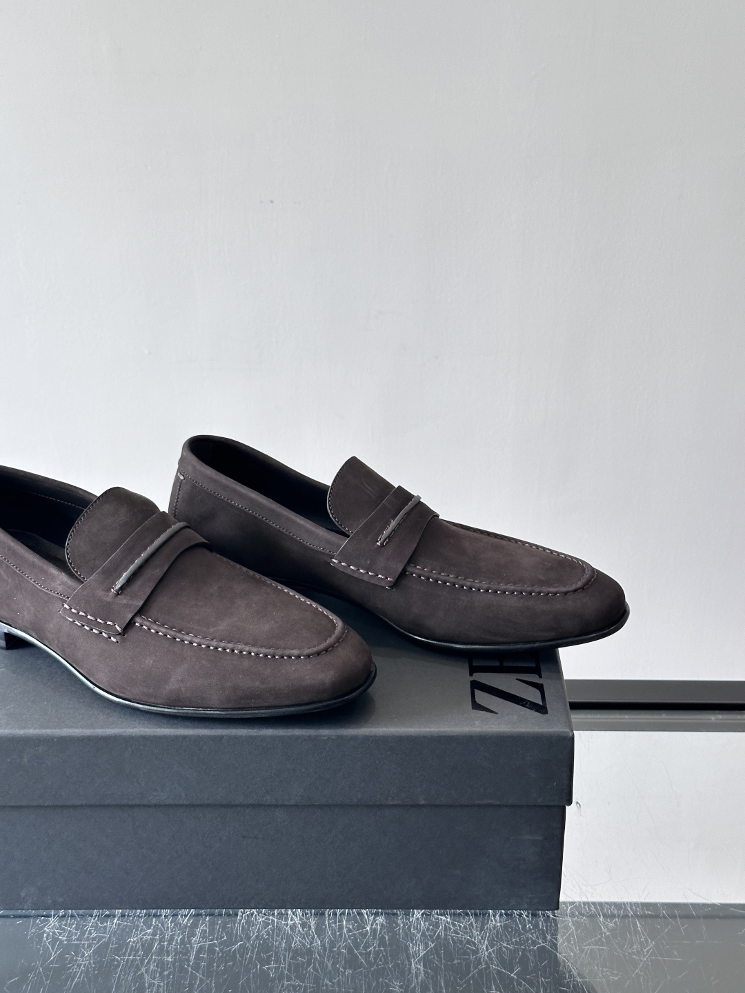 Zegna Brown Suede Penny Loafers
