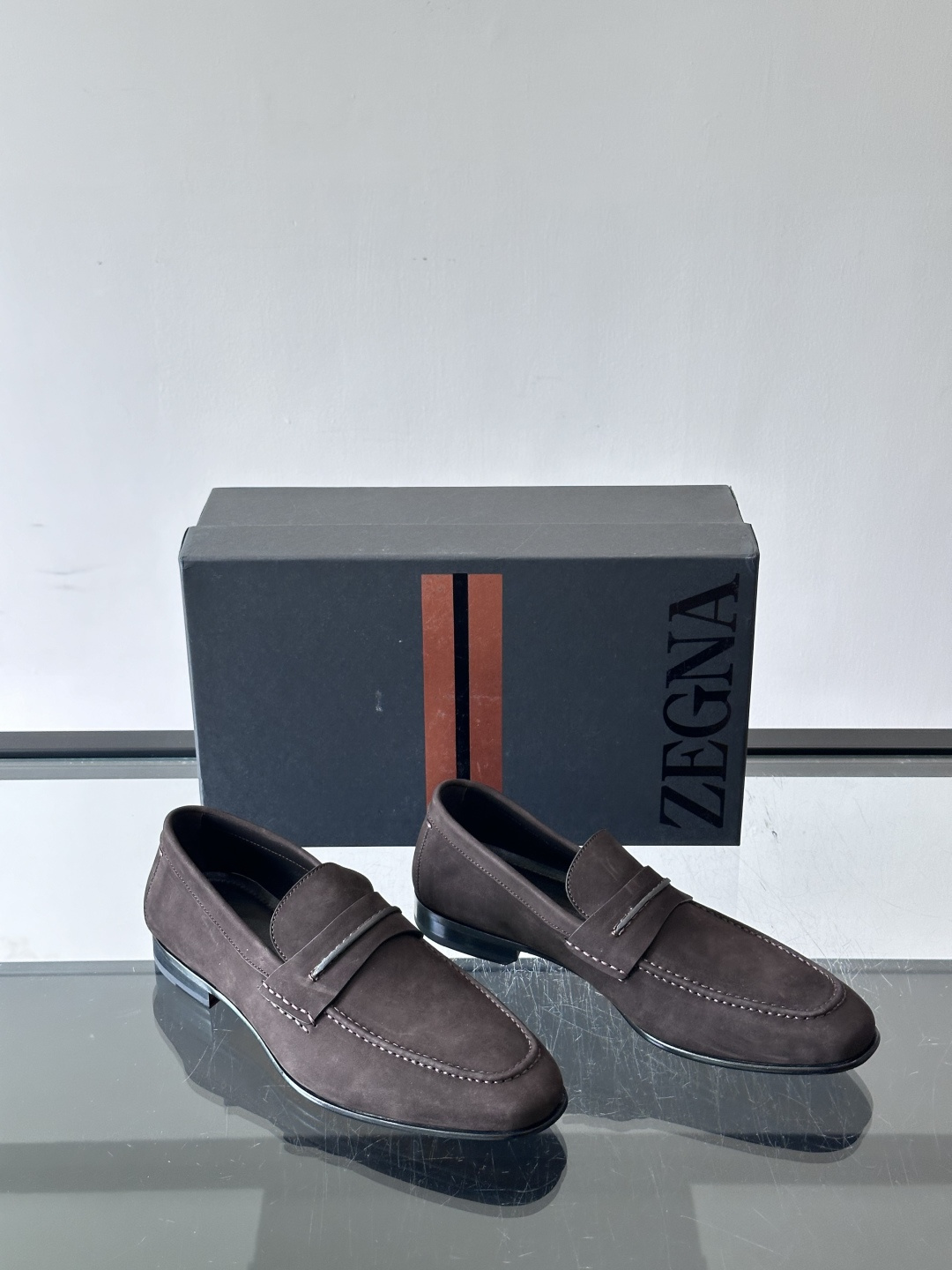 Zegna Brown Suede Penny Loafers